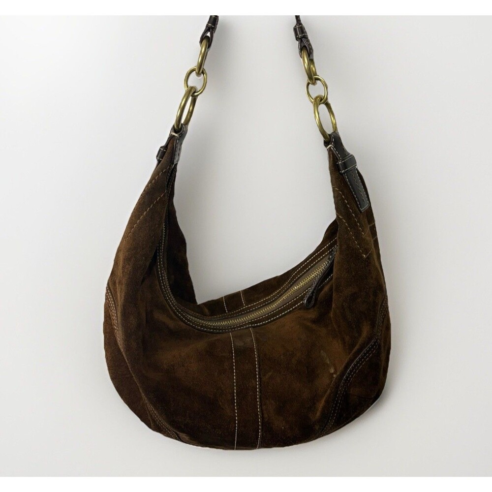 Vtg COACH Suede Soho Hobo Purse Brown Leather Handbag Crescent Y2K - Picture 2 of 12